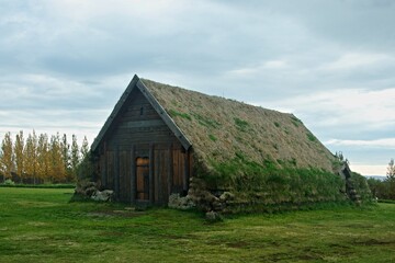 Fototapeta premium Iceland-view of wooden chapel in Skálholt near Laugarás
