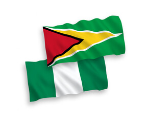 Flags of Co-operative Republic of Guyana and Nigeria on a white background