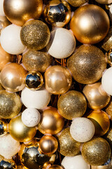 merry christmas, cute festive decoration close up, beautiful toys for new year.Glass Christmas balls for the Christmas market.