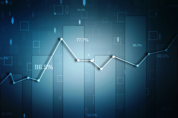 Business Growth graph on technology background, Futuristic raise chart digital transformation abstract technology background. Big data and business growth currency stock and investment economy