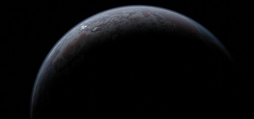 Panoramic space planets background. Panorama of distant solar system with exoplanets 3D rendering