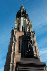 Deurstickers Statue Hugo de Groot on the Markt in Delft, Zuid-Holland province, The Netherlands © Holland-PhotostockNL
