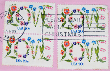 Briefmarke stamp vintage retro alt old gestmepelt used frankiert cancel stempel love liebe usa...