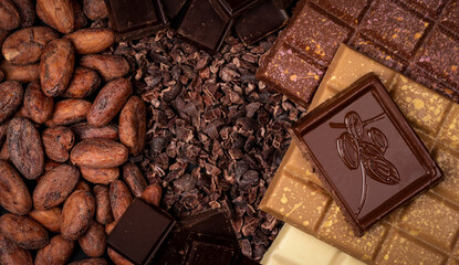 chocolate bar and  beans - top view