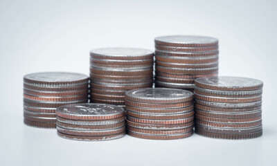  money coins to stack of coins.Saving money for future use concept and money financial business growth concept.  isolated on white background