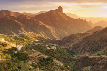 Naklejka na ściany i meble Beautiful sunset above Roque Bentayga, Gran Canaria, Canary Islands, Spain