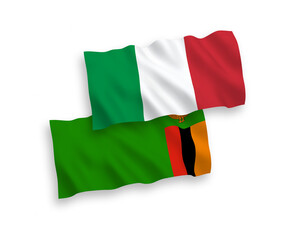 Flags of Italy and Republic of Zambia on a white background