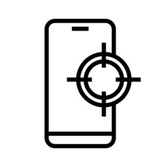 Fototapeta premium Vector graphics. SEO marketing, analytics, advertising, business icon. Linear Icon, Icon: Online Advertising, Mobile Marketing, Target Audience Search. Smartphone linear icon, linear sight.