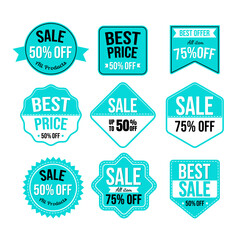 Set of flat sale badges and label with blue color.