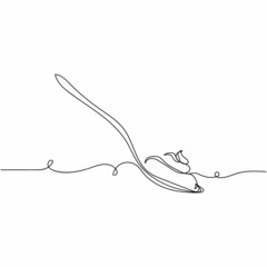 Vector continuous one single line drawing icon of sauce on a spoon in silhouette on a white background. Linear stylized.