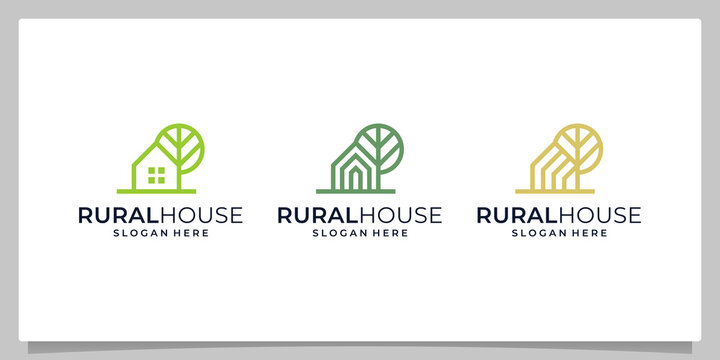 collection of country house logos with flat and abstract models.