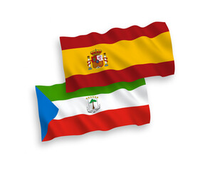 Fototapeta premium Flags of Republic of Equatorial Guinea and Spain on a white background