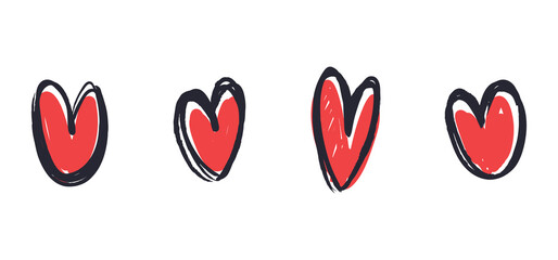 Doodle heart set. Hand drawn collection of hearts. Love symbol grungy sketches.