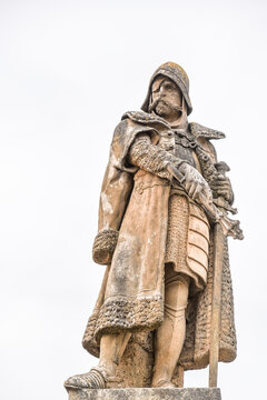 TABOR, CZECH REPUBLIC - APRIL 10, 2019: Jan Zizka of Trocnov and Chalice statue. Hussite military leader and Czech national hero. Tabor Main square, Czech Republic