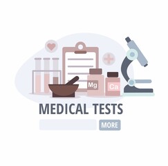 Medical tests icon. Microscope and glass flasks. - 467152544