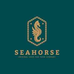 Creative unique sea horse logo design template.