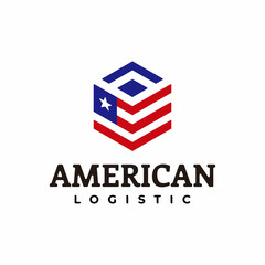 Creative logo design with box concept and american flag.