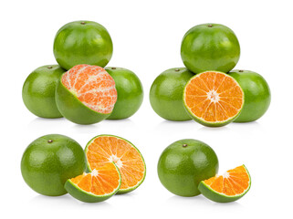 green orange tangerine on white background