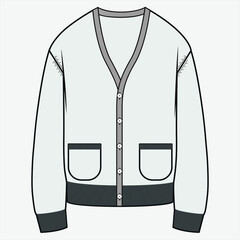 Men's cardigan Technical drawing APPAREL template, knitted garments, Cardigan vector flat sketch, knitting