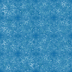 Frosty pattern. Snowflakes with random coloring of elements. Seamless texture.