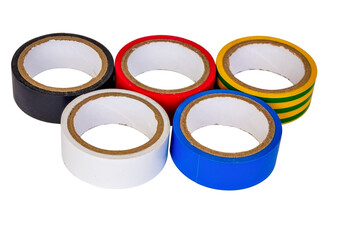 Set of multicolored insulating ribbon isolated on white background