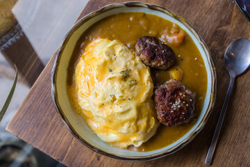 Curry omelette minced beef rice