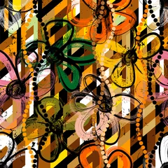Rolgordijnen abstract background composition with flowers, stripes, paint strokes and splashes, seamless © Kirsten Hinte