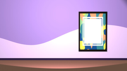 紫色のウェーブデザインの壁　アートフレーム　3dcg