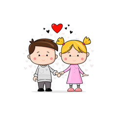 Couple in love. Cute cartoon characters surrounded by hearts. Symbol of Valentine's Day.