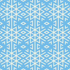 Abstract background pattern with simple linear white ornament on light blue background. Seamless background for wallpaper, textures.