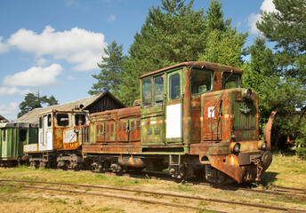 Fototapeta na wymiar TU4 diesel locomotive at Cuckoo (dinkey) - museum of narrow gauge railway transport in Talitsy village near Pereslavl-Zalessky. Russia