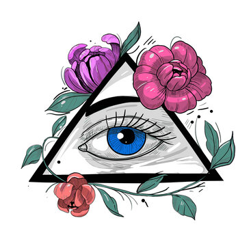 All-seeing eye. monochrome   vector illustration. Tattoo sketch