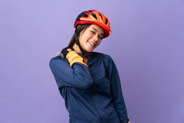 Teenager cyclist girl laughing - obrazy, fototapety, plakaty