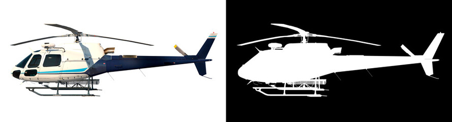 Fototapeta na wymiar Helicopter 2- Lateral view white background alpha png 3D Rendering Ilustracion 3D 