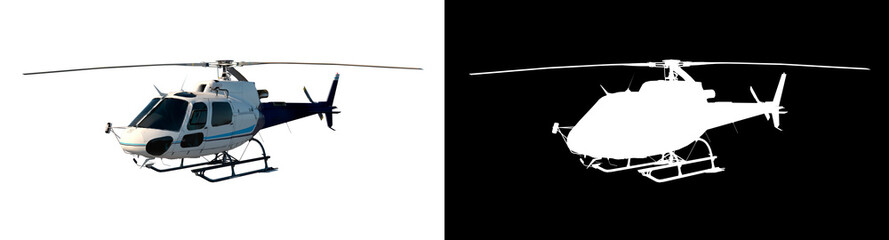Fototapeta premium Helicopter 2- Perspective F view white background alpha png 3D Rendering Ilustracion 3D 