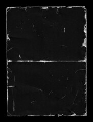 Old Black Empty Aged Damaged Paper Poster Cardboard Photo Card. Rough Grunge Shabby Scratched Torn Ripped Texture. Distressed Overlay Surface for Collage. High Quality. - 467161158