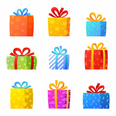 Set of christmas, birthday gifts present boxes isolated 