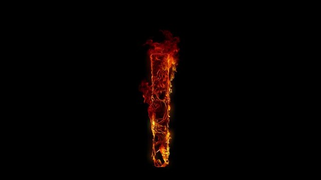 Super Slow Motion Shot of Burning Letter I Isolated on Black Background at 1000 fps.