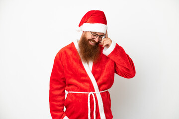 Reddish man disguised as Santa claus isolated on white laughing