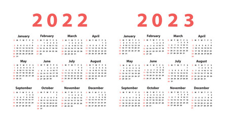 Calendar 2022 starting from Sunday. Vector