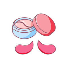 Cosmetic patches. Open jar and hydrogel eye masks isolated on white background. Vector hand drawn beauty illustration.