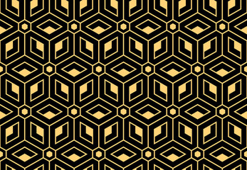 Abstract geometric pattern. A seamless vector background. Gold and black ornament. Graphic modern pattern. Simple lattice graphic design