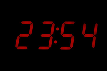 eighties red classic alarm clock display numbers reproduction from real photos and isolated on black overlay 