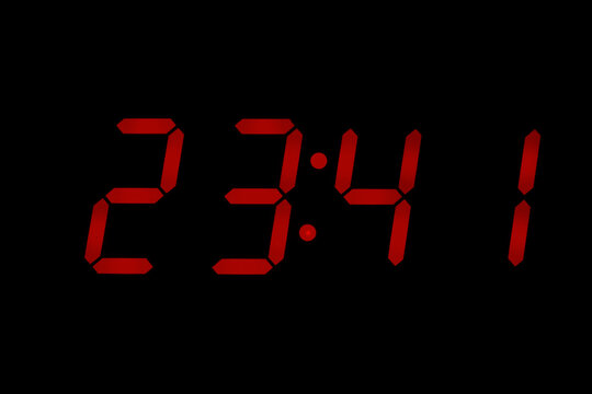 eighties red classic alarm clock display numbers reproduction from real photos and isolated on black overlay 