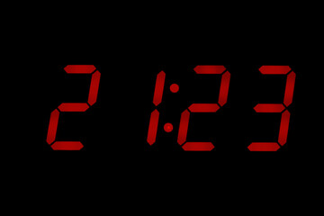 eighties red classic alarm clock display numbers reproduction from real photos and isolated on black overlay 