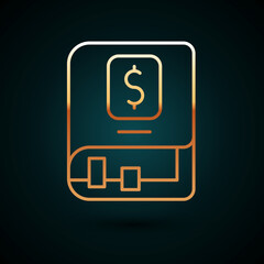 Gold line Financial book icon isolated on dark blue background. Vector