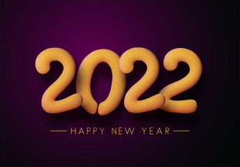 Fototapeta na wymiar Matte yellow 2022 balloon sign on purple background.