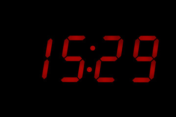 eighties red classic alarm clock display numbers reproduction from real photos and isolated on black overlay 