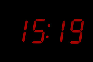 eighties red classic alarm clock display numbers reproduction from real photos and isolated on black overlay 