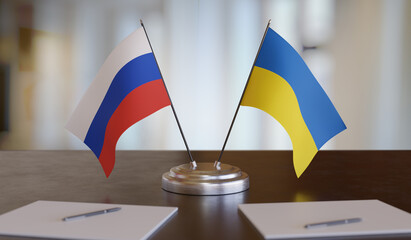 Ukrainian And Russian Flags Table